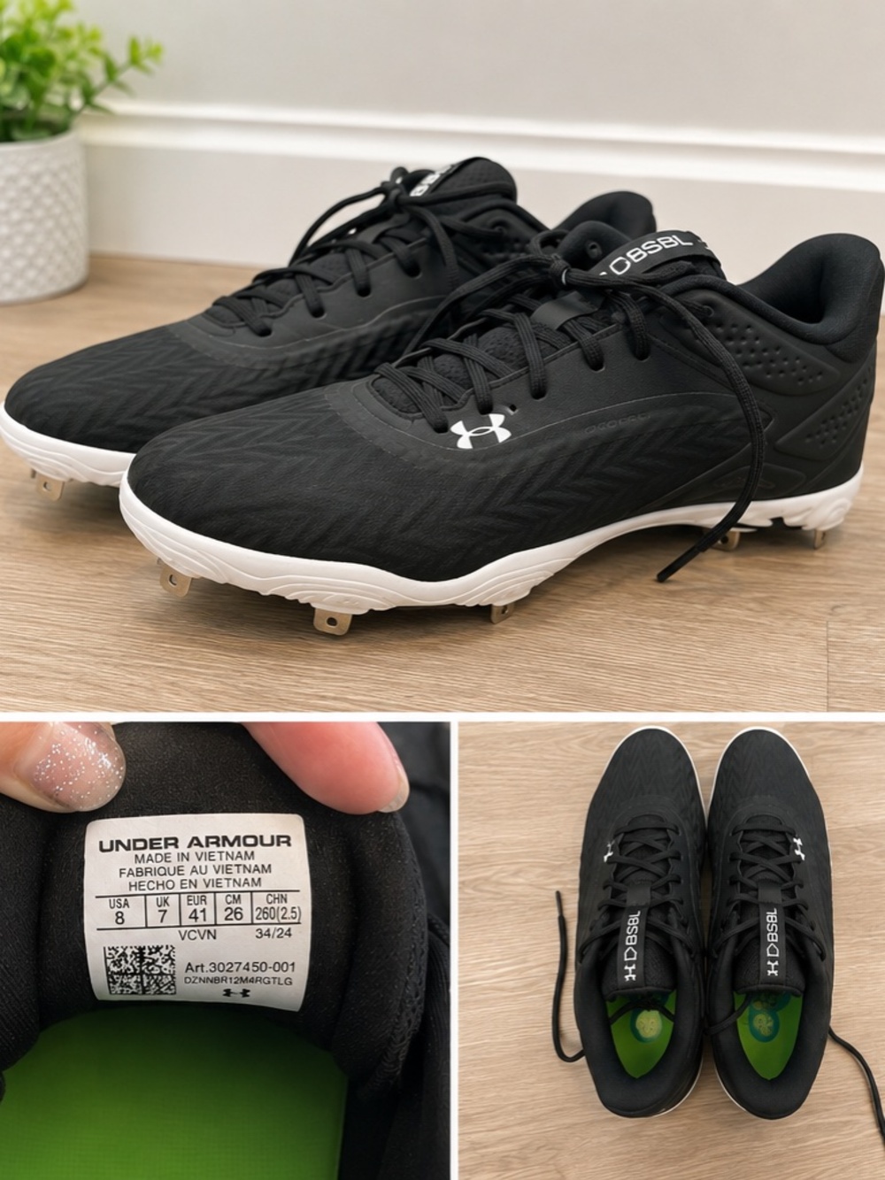 Under Armour UA Yard MT 3.0 Baseball Cleats – Men’s US 8 – Black/White